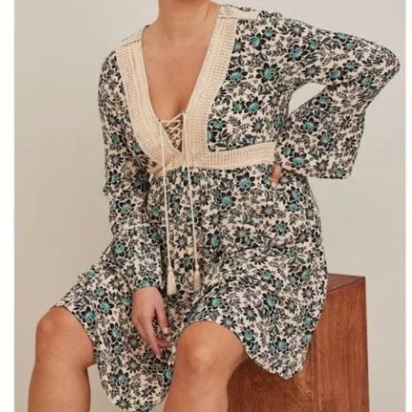 torrid Dresses & Skirts - NWT Torrid 3X Floral Grey Mini Gauze Lace-Up Skater Dress Size 22-24